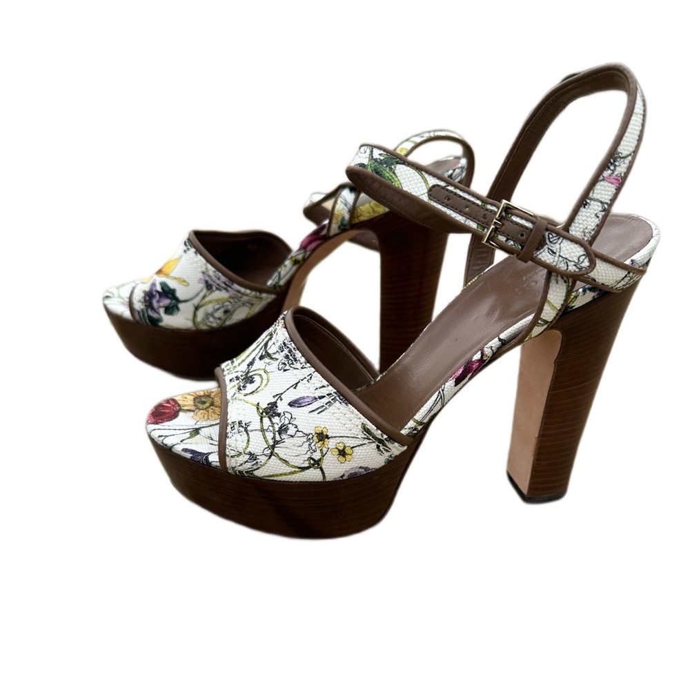 GUCCI Danielle Flora Canvas Clog Platform Sandal 39 size 9 Sling Back